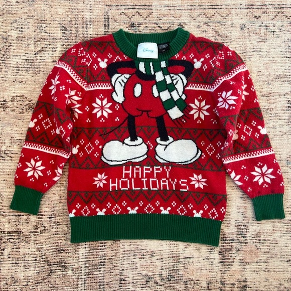 Disney Other - Disney Red and Green Mickey Mouse Holiday Sweater